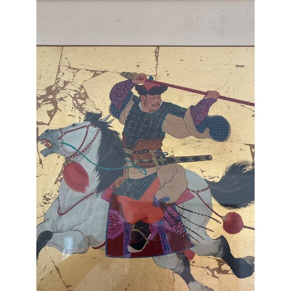 Man-on-The-Saddle-by-Mou-Sein Tseng Signed Gouache and Gold Leaf Painting - Picture 5 of 16